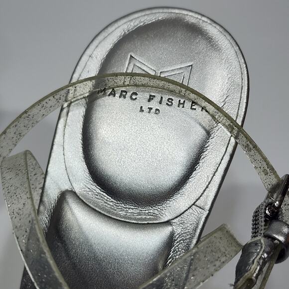 Marc Fisher Calisty Strappy High Heeled Sandals Ankle Strap Glitter Silver‎ Sz 8 - Picture 7 of 16